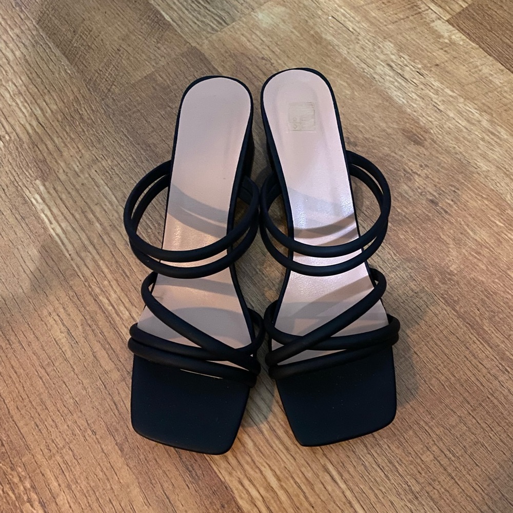NEW Black Strappy Mini Block Heels